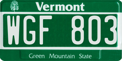 VT license plate WGF803