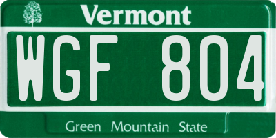VT license plate WGF804