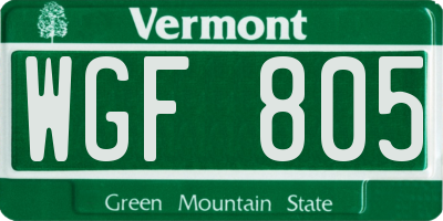 VT license plate WGF805