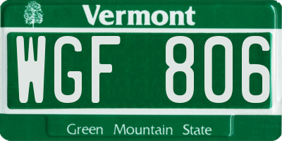 VT license plate WGF806