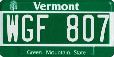 VT license plate WGF807