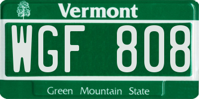 VT license plate WGF808