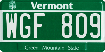 VT license plate WGF809