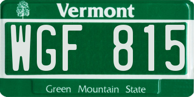 VT license plate WGF815