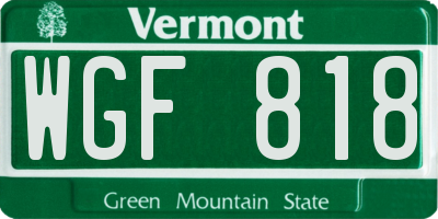 VT license plate WGF818