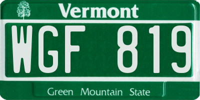 VT license plate WGF819