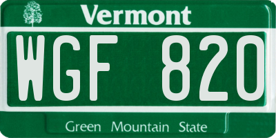 VT license plate WGF820