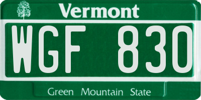 VT license plate WGF830
