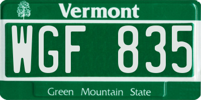 VT license plate WGF835