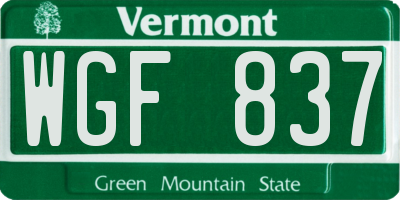 VT license plate WGF837