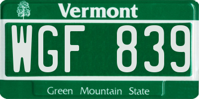 VT license plate WGF839