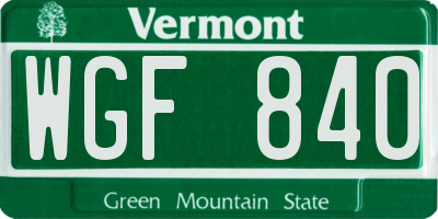 VT license plate WGF840