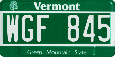 VT license plate WGF845