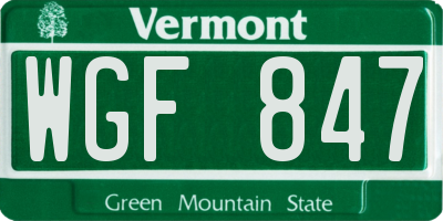 VT license plate WGF847
