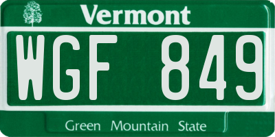 VT license plate WGF849