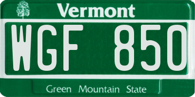 VT license plate WGF850