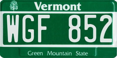 VT license plate WGF852