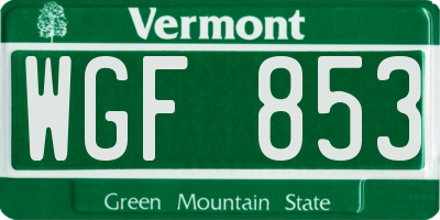 VT license plate WGF853