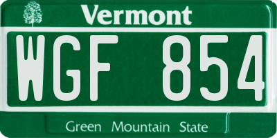 VT license plate WGF854