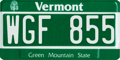 VT license plate WGF855