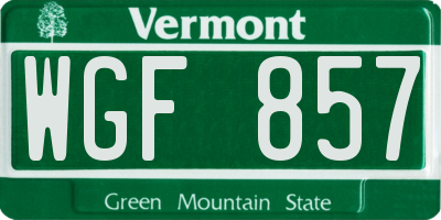 VT license plate WGF857