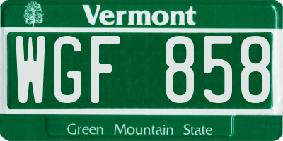 VT license plate WGF858