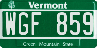VT license plate WGF859