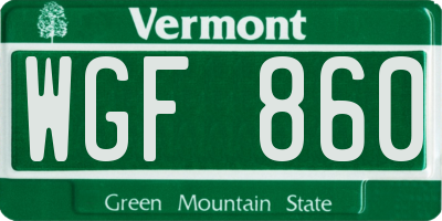 VT license plate WGF860