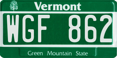 VT license plate WGF862