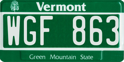 VT license plate WGF863