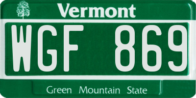 VT license plate WGF869