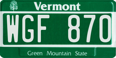 VT license plate WGF870