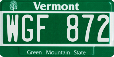 VT license plate WGF872