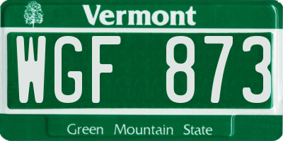 VT license plate WGF873