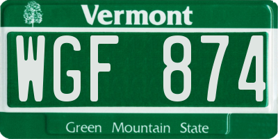VT license plate WGF874