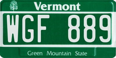 VT license plate WGF889
