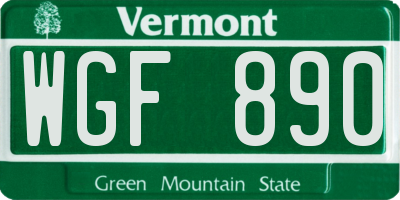 VT license plate WGF890