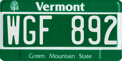 VT license plate WGF892