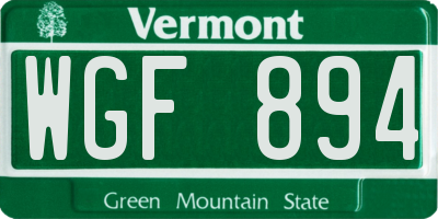 VT license plate WGF894
