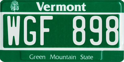 VT license plate WGF898