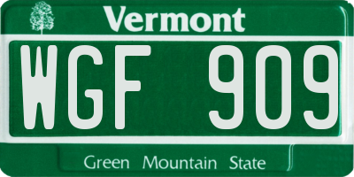 VT license plate WGF909