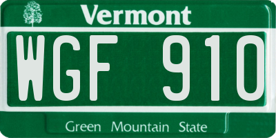 VT license plate WGF910