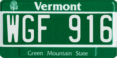 VT license plate WGF916