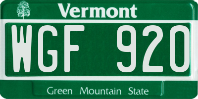VT license plate WGF920
