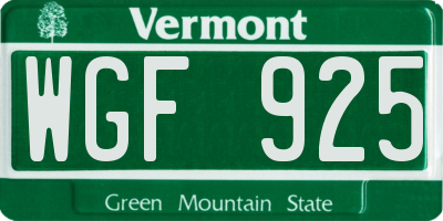 VT license plate WGF925