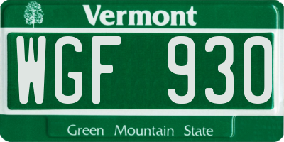 VT license plate WGF930