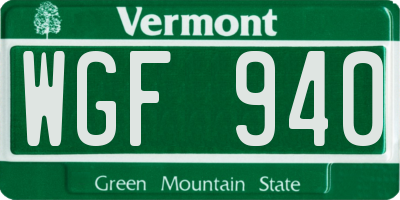 VT license plate WGF940