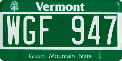 VT license plate WGF947
