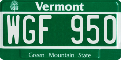 VT license plate WGF950
