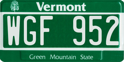 VT license plate WGF952